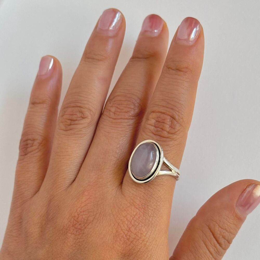 925 Sterling Silver Rose Quartz Oval Ring 8.5